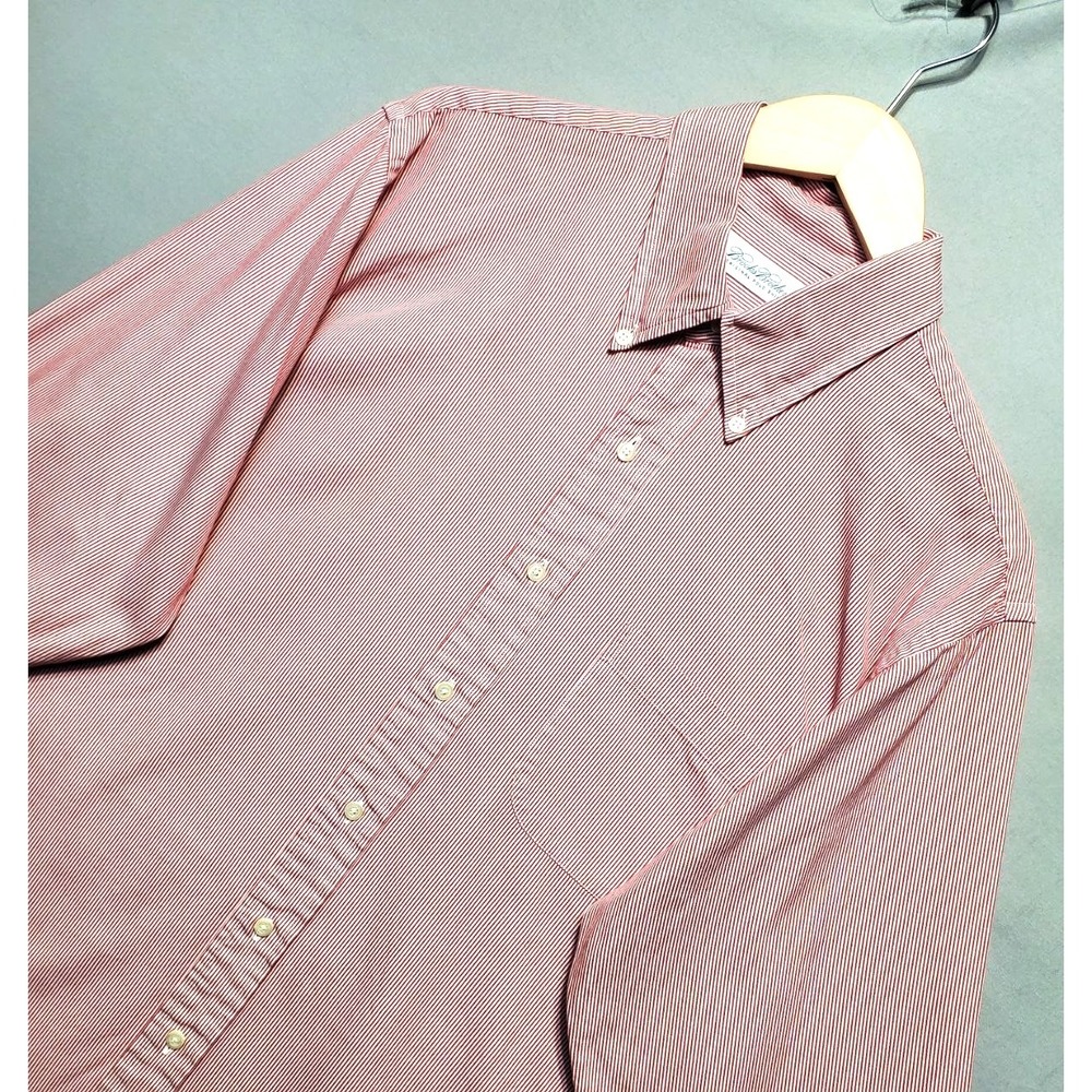 Brooks Brothers Candy Stripe Dress Shirt Mens 16.5 32 Red Slim Fit Button Down‎